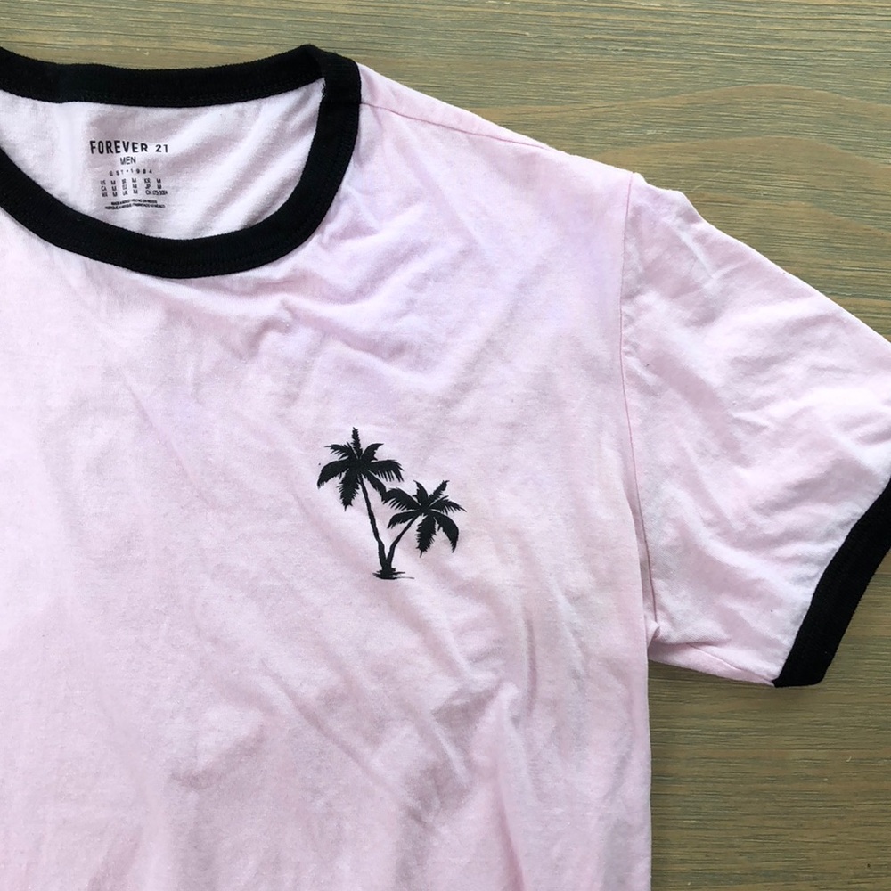 Pink with Black Collared Palm Tree T-Shirt